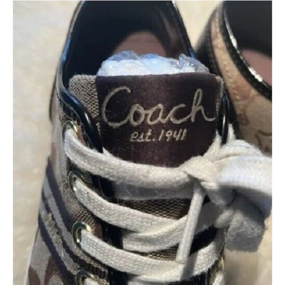 Coach Trainers Folly Sneakers Brown Signature Canvas Leather Trim Size 10 - Picture 9 of 11